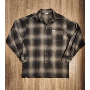 CalTop Mens Large Button Up Long Sleeve Shirt Plaid Black